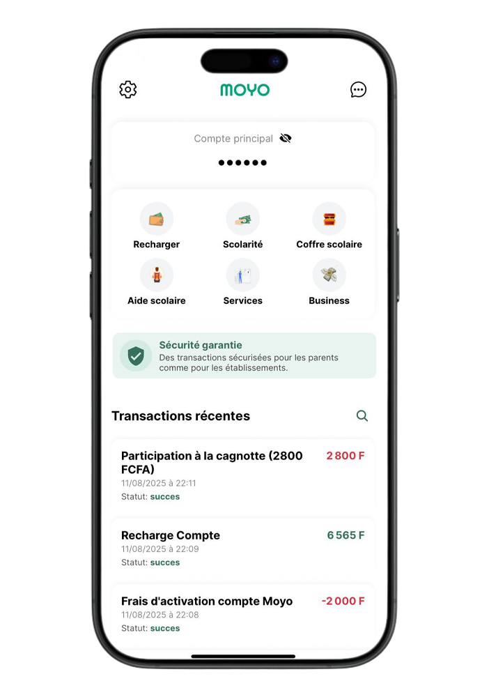 Aperçu de l'application MOYO